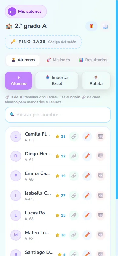 Lista de alumnos de un salón