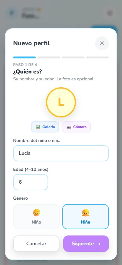 Paso 1 del asistente para crear un perfil