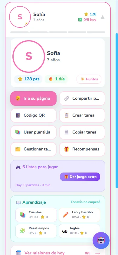 Tarjeta desplegada de un niño con sus botones